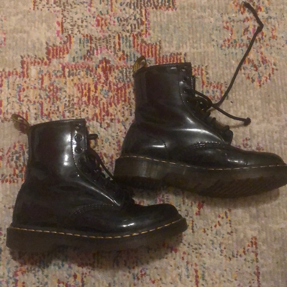 Dr Marten worn patten leather boots